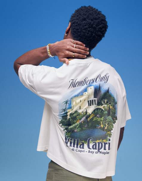 ASOS DESIGN boxy oversized t-shirt with villa graphic in cream