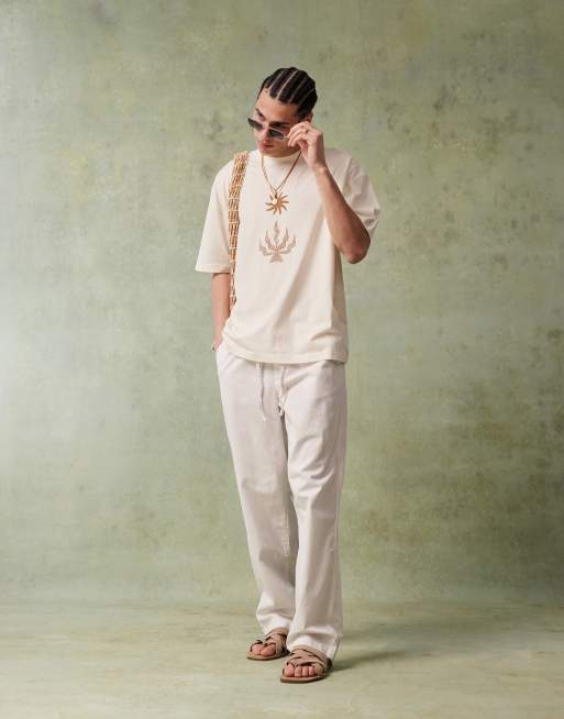 ASOS DESIGN – Kremowy T-shirt oversize z astrologiczną grafiką, 3 z 4
