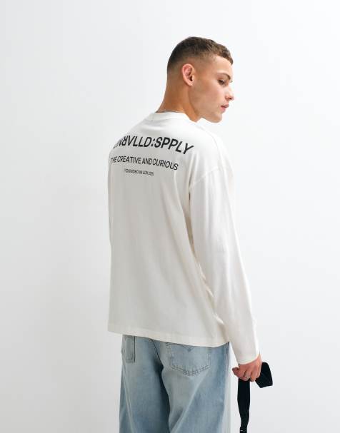 ASOS DESIGN – Kremowy T-shirt oversize z długim rękawem i grafiką z napisem - view 1