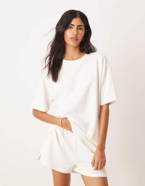 ASOS DESIGN textured knit oversized t-shirt in cream