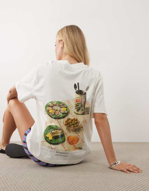 ASOS DESIGN – Kremowy T-shirt oversize z grafiką Aperitivo - view 1