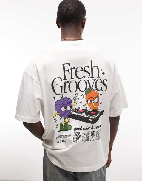 ASOS DESIGN – Kremowy T-shirt oversize z grafiką DJ-a - view 1