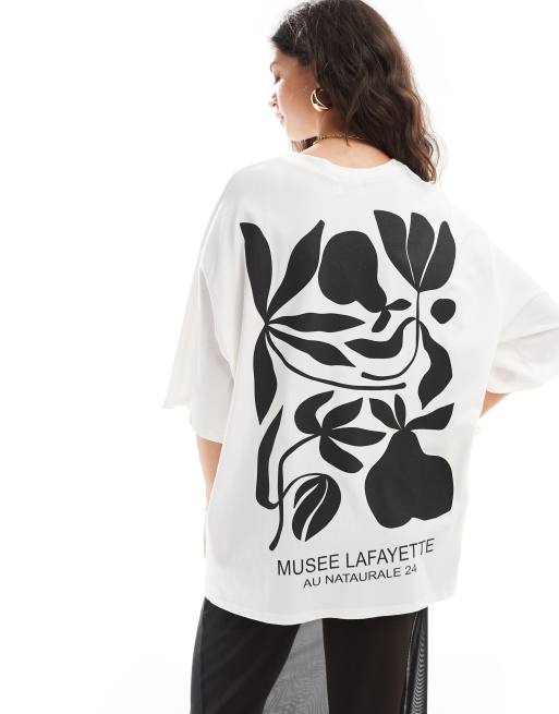 ASOS DESIGN – Kremowy T-shirt oversize z grafiką i napisem „Musee Lafayette”
