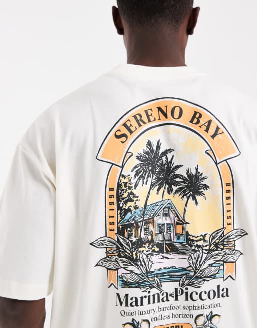 ASOS DESIGN – Kremowy T-shirt oversize z grafiką plaży na plecach, 5 z 5