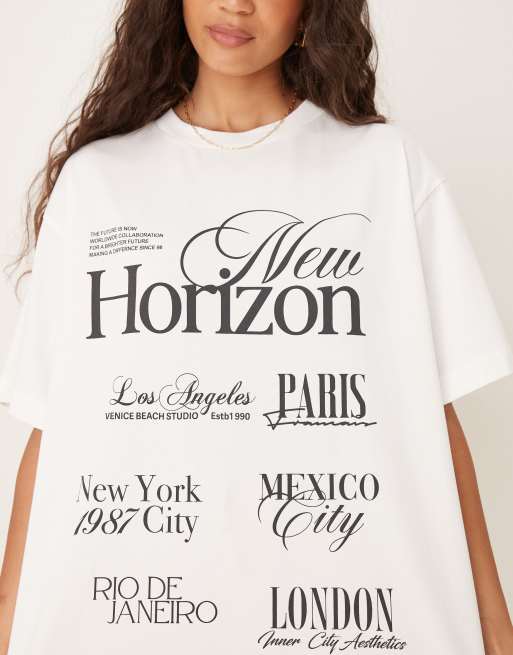 ASOS DESIGN – Kremowy T-shirt oversize z grafiką tekstową „New Horizon“, 4 z 4