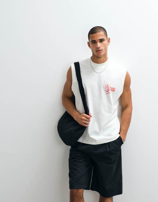 ASOS DESIGN – Kremowy T-shirt oversize z grafiką z karpiami koi, 4 z 5