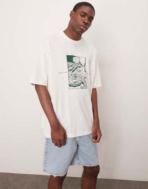 ASOS DESIGN oversized t-shirt with cafe graphic in cream
