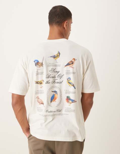 ASOS DESIGN – Kremowy T-shirt oversize z grafiką z motywem ptaków - view 1