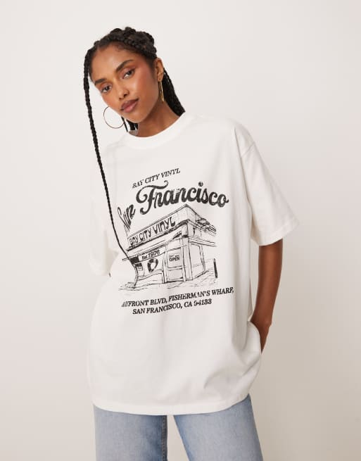 ASOS DESIGN – Kremowy T-shirt oversize z grafiką z napisem San Francisco, 4 z 4