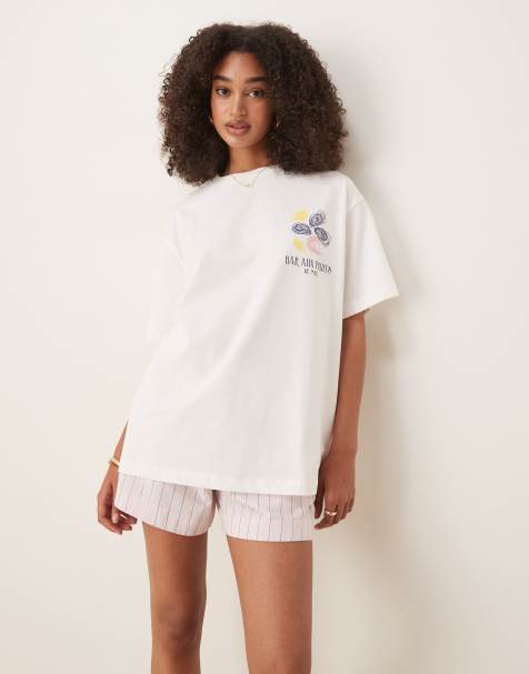 ASOS DESIGN – Kremowy T-shirt oversize z grafiką z owocami morza - view 1