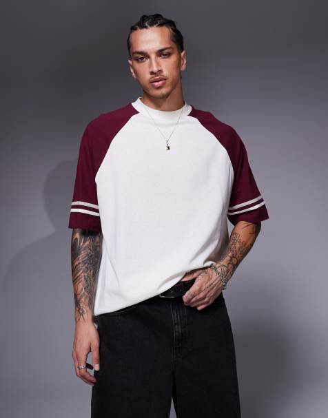 ASOS DESIGN – Kremowy T-shirt oversize z kontrastowymi raglanowymi rękawami i taśmą - view 1