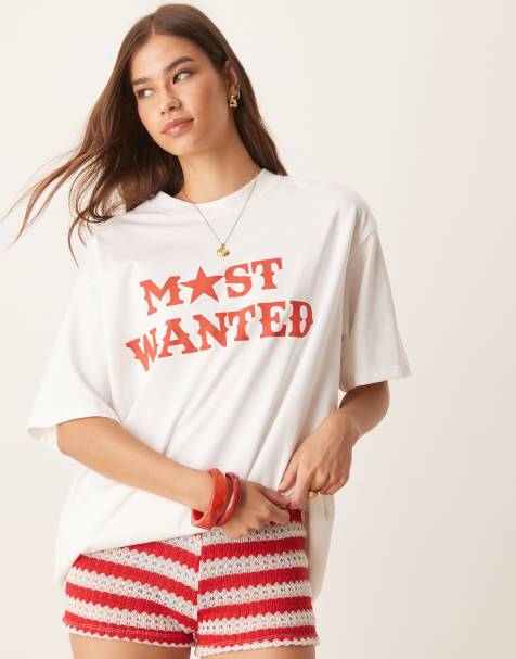 ASOS DESIGN oversized t-shirt with western most wanted graphic in cream