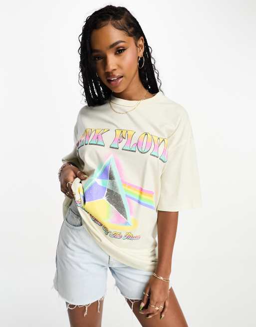 ASOS DESIGN – Kremowy T-shirt oversize z licencjonowanym nadrukiem Pink Floyd, 2 z 4