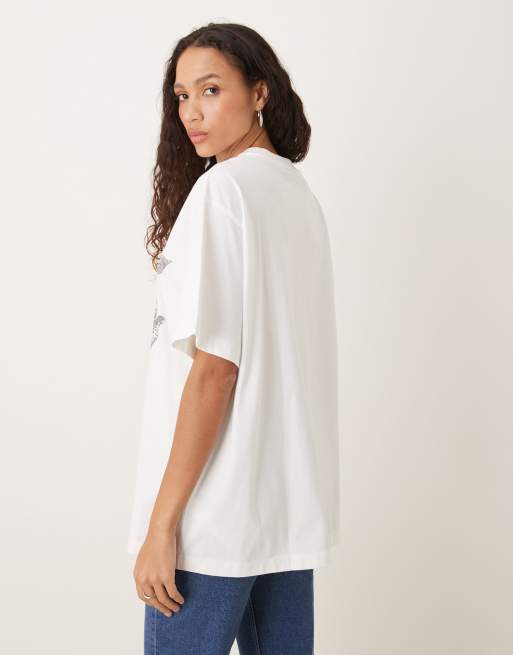 ASOS DESIGN – Kremowy T-shirt oversize z monochromatyczną grafiką róży, 2 z 4