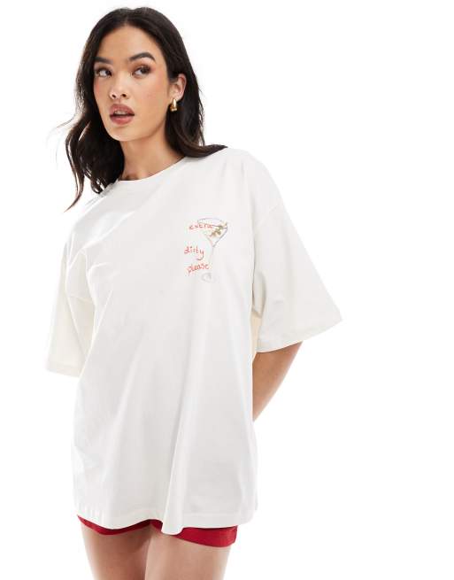 ASOS DESIGN – Kremowy T-shirt oversize z motywem drinka Dirty Martini, 2 z 4