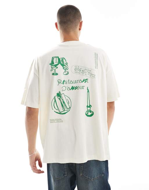 ASOS DESIGN – Kremowy T-shirt oversize z nadrukiem na plecach