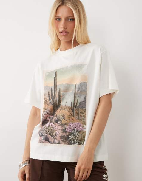 ASOS DESIGN – Kremowy T-shirt oversize z pocztówkową grafiką z kaktusem - view 1