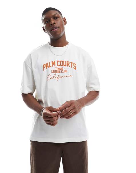 ASOS DESIGN oversized t-shirt with sports graphic in cream