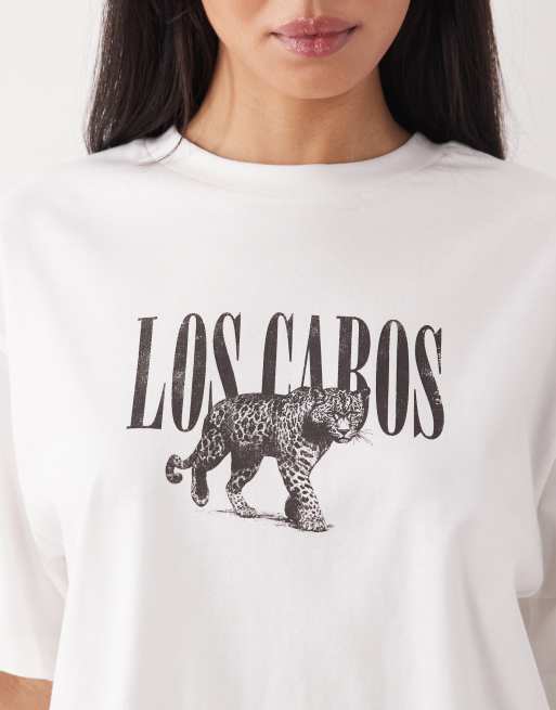 ASOS DESIGN – Kremowy T-shirt oversize ze znoszoną grafiką Los Cabos, 3 z 4