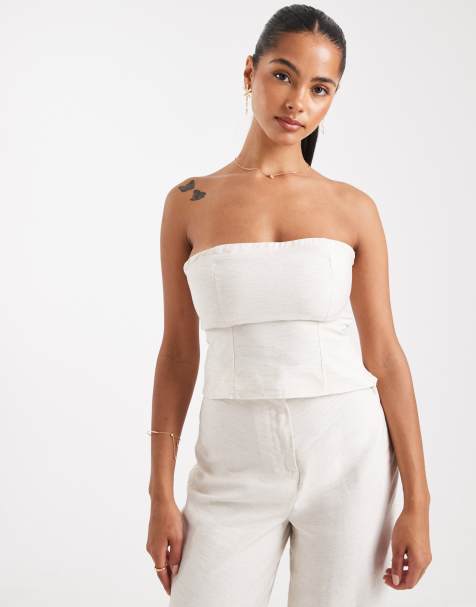 ASOS DESIGN – Kremowy top bandeau z podkreśloną talią, część zestawu - view 1