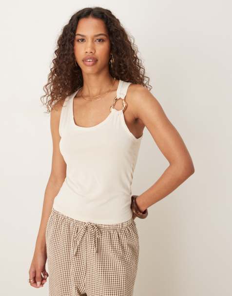 ASOS DESIGN modal tank top with hardware detail in cream