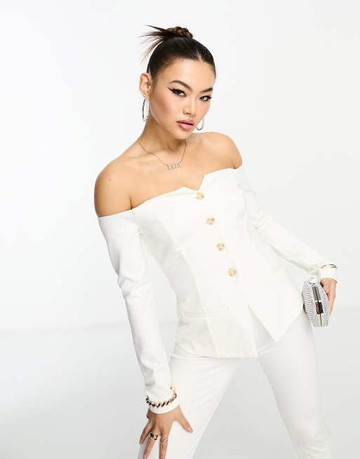 ASOS DESIGN – Kremowy top o kroju marynarki z dekoltem bardot, część zestawu