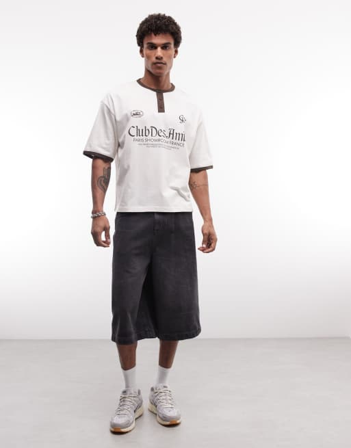 ASOS DESIGN – Kremowy top oversize z napisem „Club de amis” i dekoltem typu henley, 3 z 5