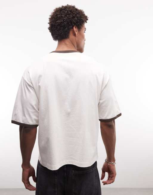 ASOS DESIGN – Kremowy top oversize z napisem „Club de amis” i dekoltem typu henley, 5 z 5