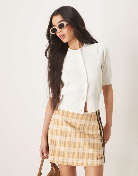 ASOS DESIGN knitted structured polo shirt cardigan in cream