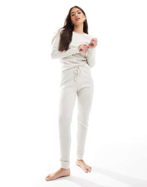 ASOS DESIGN – Kremowy zestaw o waflowej fakturze: top i legginsy