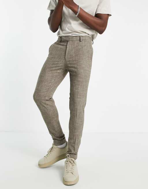 ASOS DESIGN – Kreskowane eleganckie spodnie o bardzo obcisłym kroju w kolorze kamiennobeżowym