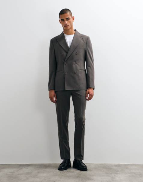 ASOS DESIGN - Kreukbestendig double breasted colbert en smalle pantalon in donkerbruin - view 1