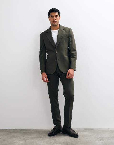 ASOS DESIGN - Kreukvrij pak met smal colbert en broek in olijfgroen - view 1