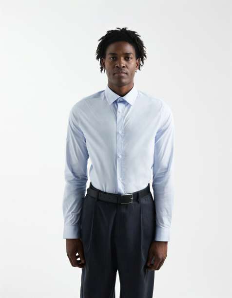 ASOS DESIGN - Kreukvrij slim-fit net overhemd in lichtblauw - view 1