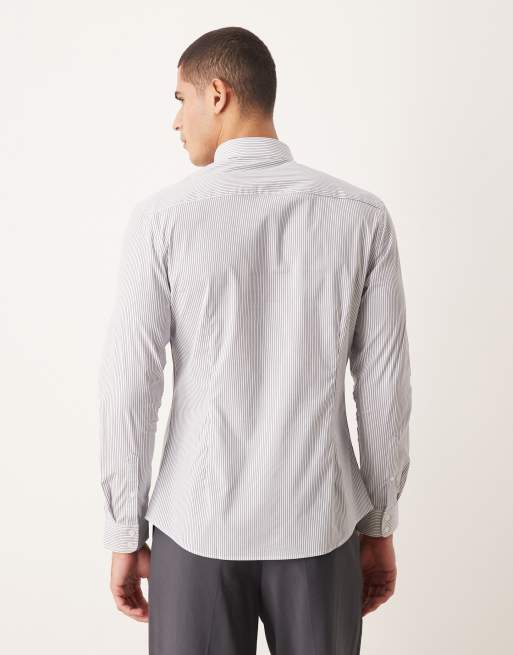 ASOS DESIGN - Kreukvrij smal net overhemd in marineblauwe strepen, 3 van 5