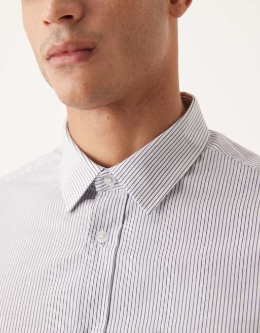 ASOS DESIGN - Kreukvrij smal net overhemd in marineblauwe strepen, 5 van 5