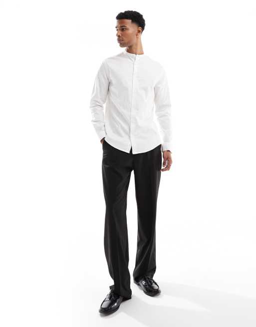 ASOS DESIGN - Kreukvrij smal overhemd zonder kraag in wit, 3 van 4