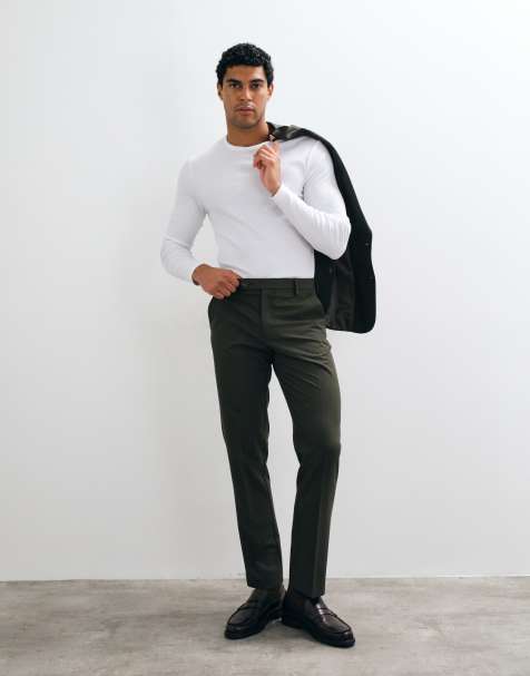 ASOS DESIGN kreukvrije slim-fit pantalon in olijfgroen - view 1