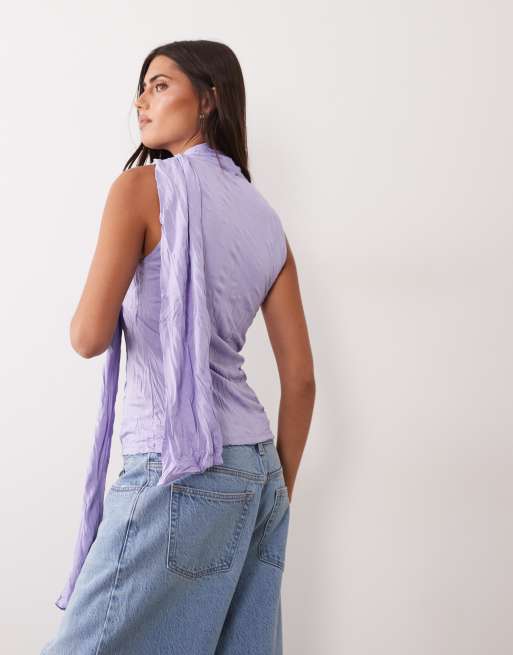 ASOS DESIGN krinklad topp med scarves-ringning i lila, 4 av 4