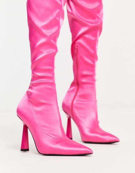 ASOS DESIGN Krista heeled sock boots in pink satin ASOS