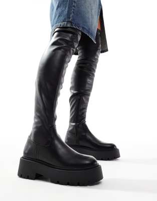 ASOS DESIGN - Kristen - Overknee-Stiefel in Schwarz mit dicker Sohle