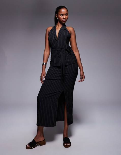 ASOS DESIGN – Kritstrecksrandig maxikjol i rak modell, del av set - view 1