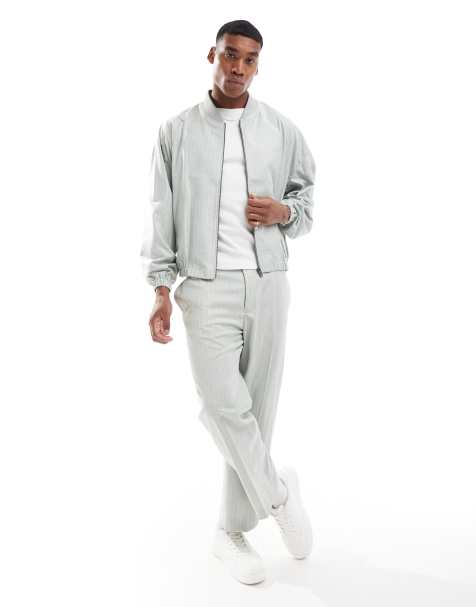 ASOS DESIGN – Kritstrecksrandig, smart bomberjacka i linnemix och 80-talsstil, del av set - view 1