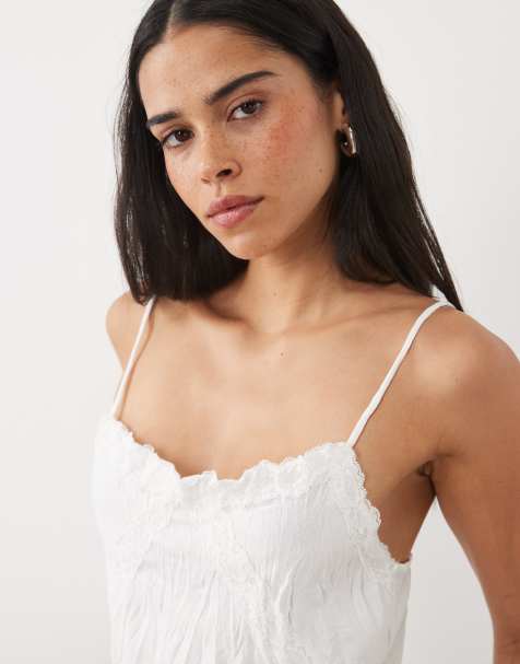 ASOS DESIGN krøllet cami med blondedetalje i hvid - view 1