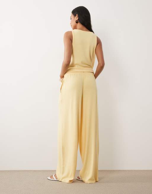 ASOS DESIGN - Kærnemælksfarvede bukser med vide ben i tekstureret strik - Del af sæt, 5 af 5
