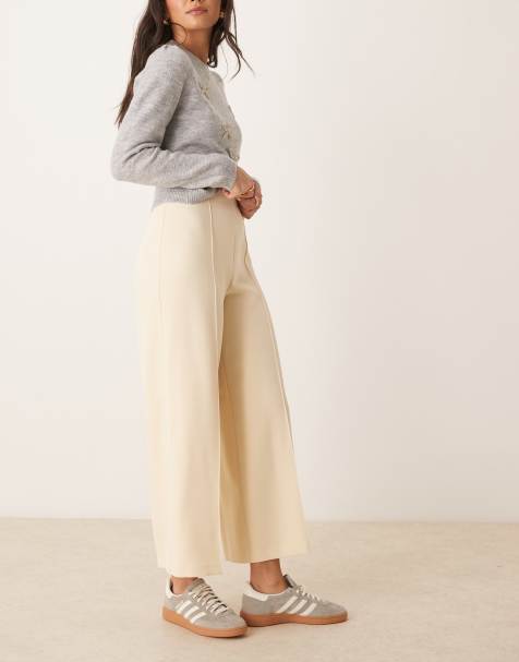 ASOS DESIGN - Kærnemælksfarvede skræddersyede ankelbukser med brede ben i glat stof - view 1