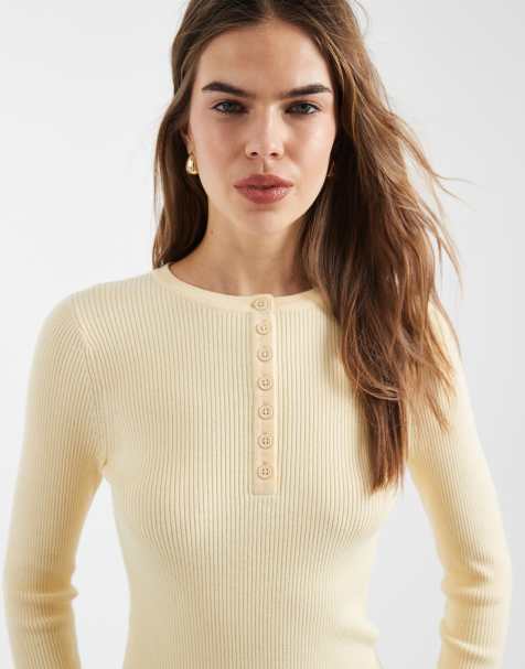 ASOS DESIGN - Kærnemælksfarvet henley-top i fin strik - view 1