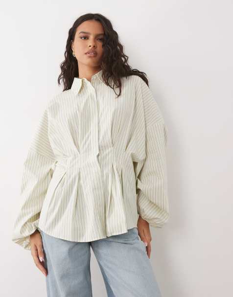 ASOS DESIGN - Kærnemælksfarvet skjorte med plisseret talje og striber - view 1