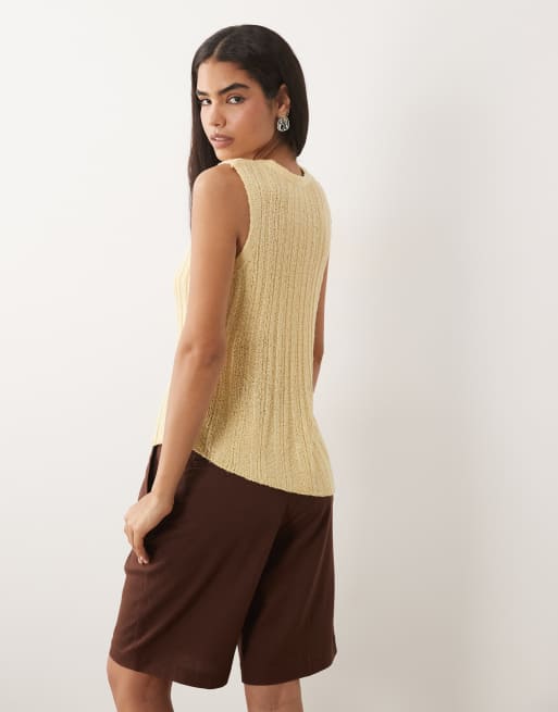 ASOS DESIGN - Kærnemælksfarvet strikket asymmetrisk top med stigesyninger, 4 af 4