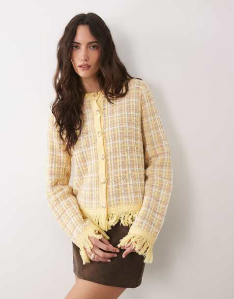ASOS DESIGN - Kærnemælksgul cardigan i strikket tweedmateriale - view 1